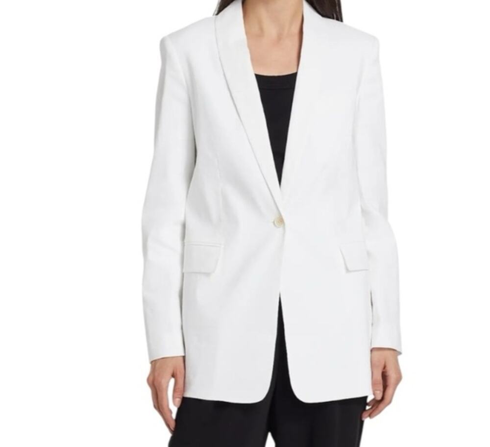 NWT Theory White Linen Blend Blazer Jacket Boyfriend Women's Size 12